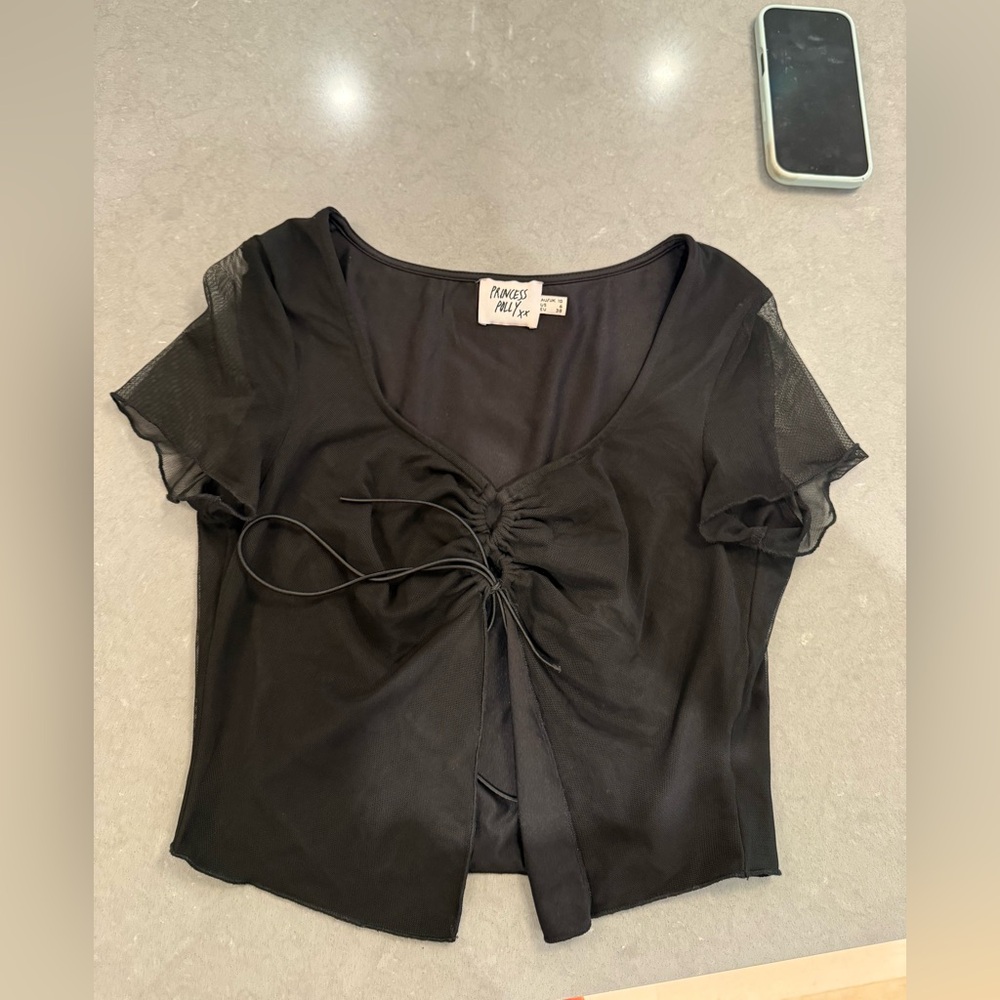 Princess Polly Black Mesh Sleeve Top